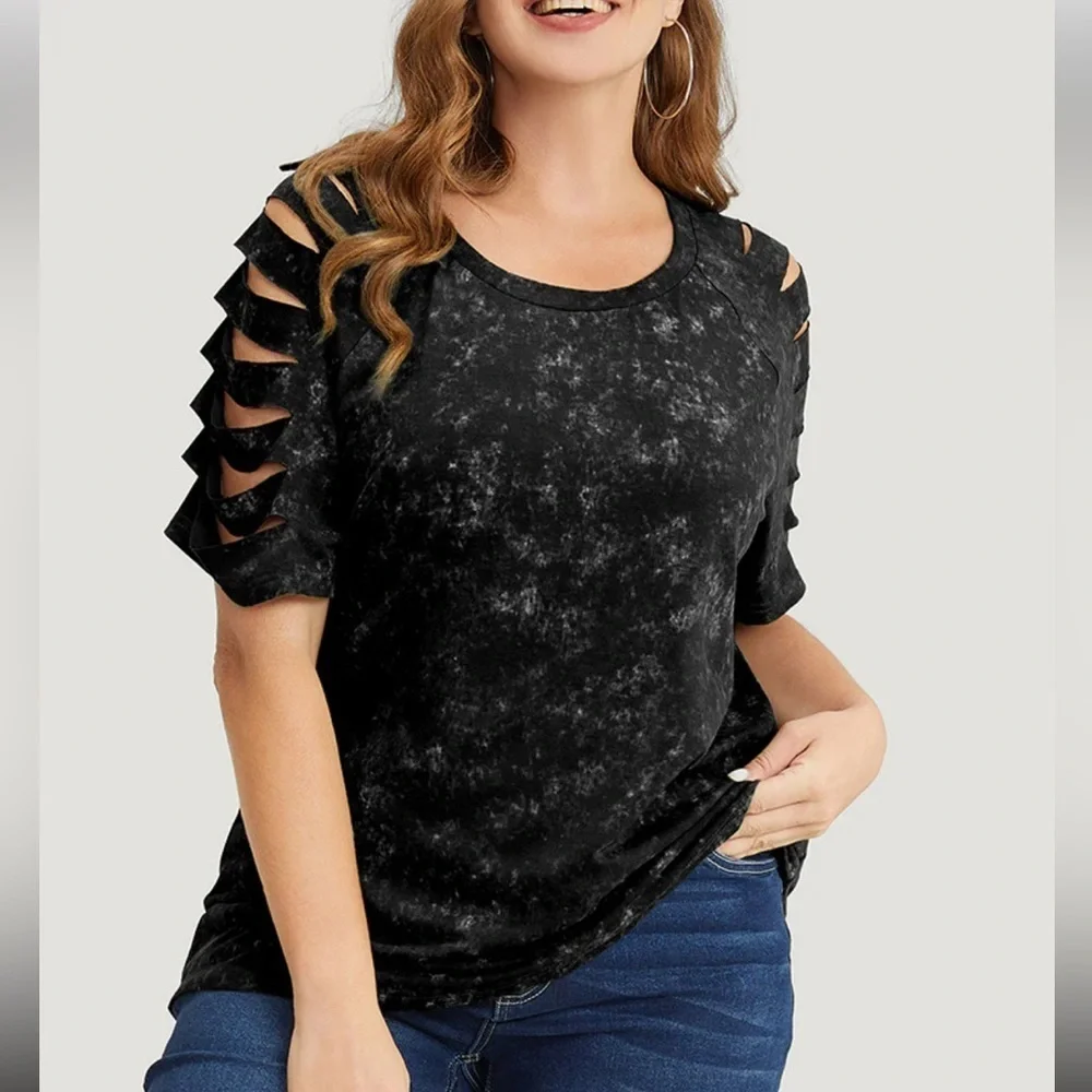 NWT!Black solid cut out raglan sleeve top size 26 or 4X_2